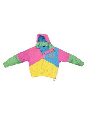ONeill Vintage 80s Windbreaker Jacket Colorblock Neon Hooded Pullover Large
